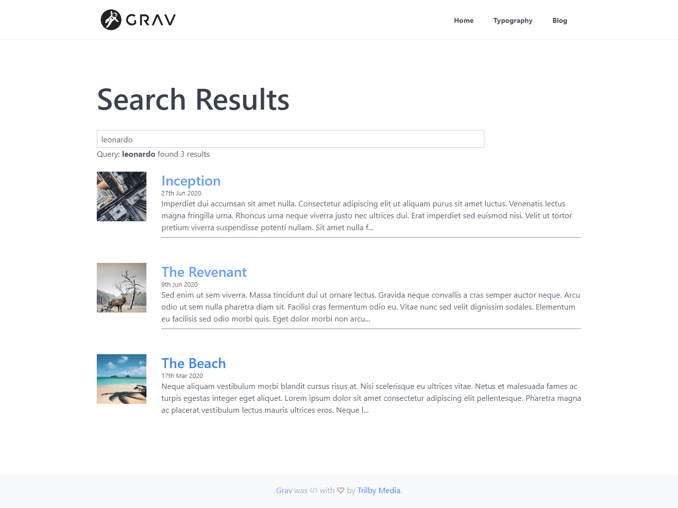Grav plugin SimpleSearch results page example