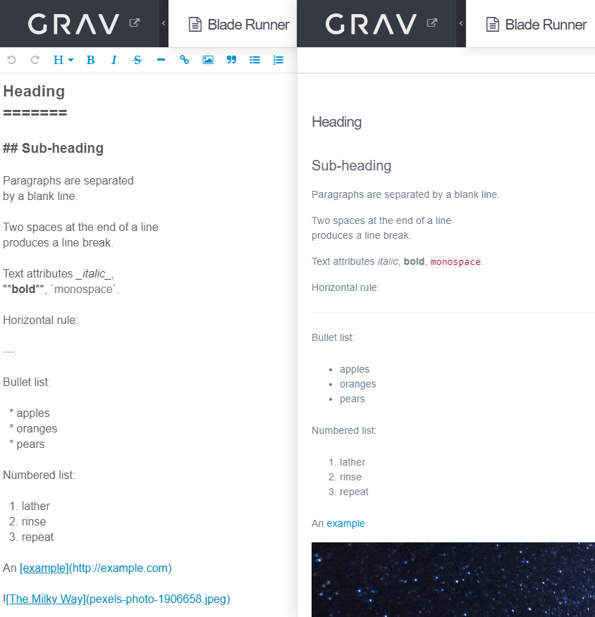 Grav admin markdown preview composition